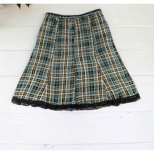 The Limited Plaid Silk Lace Trimmed Skirt Coquette Preppy Academia Womens Size 6